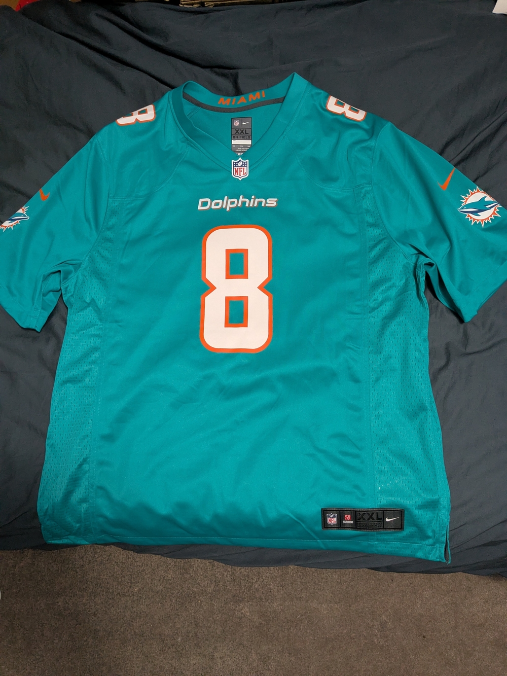Nike Men's Dolphins #8 Jersey in Teal with Orange & White Accents